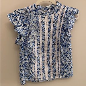 Veronica Beard Sol Floral Ruffle High Neck Top